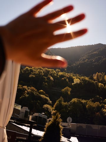 a hand reaching out to the sun