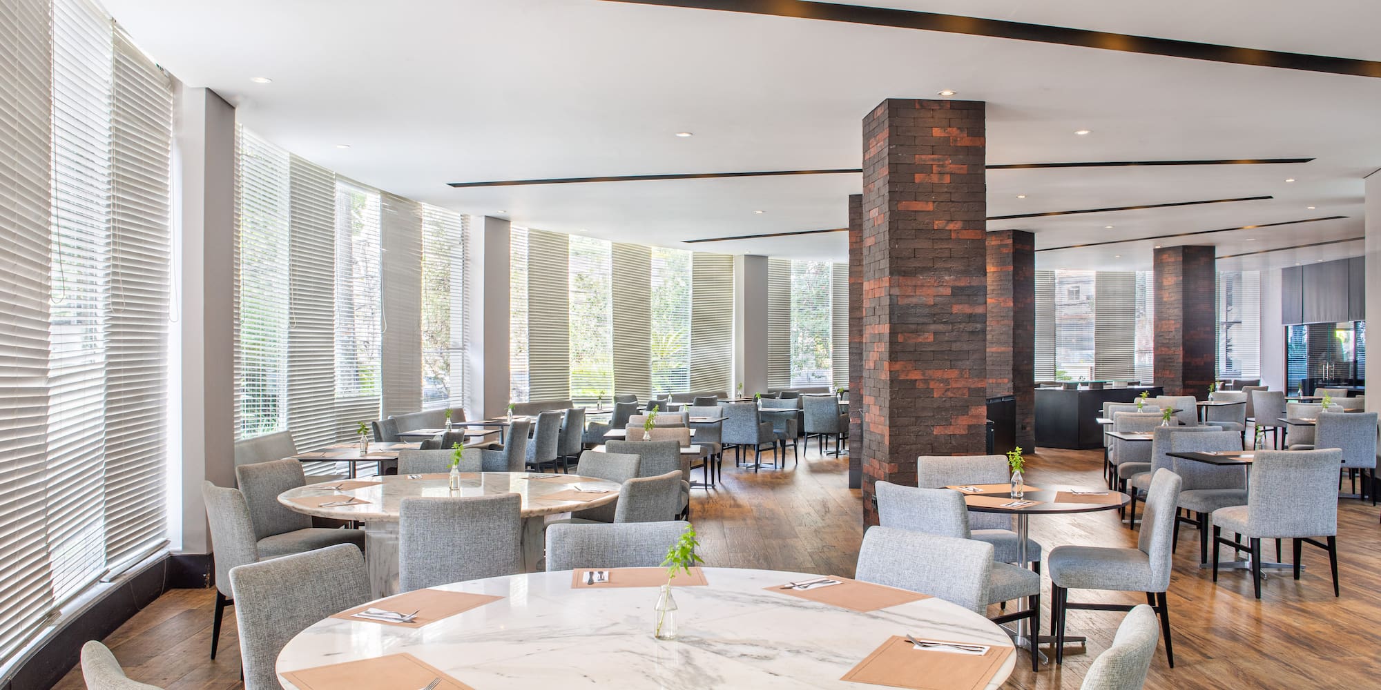 a room with tables and chairs