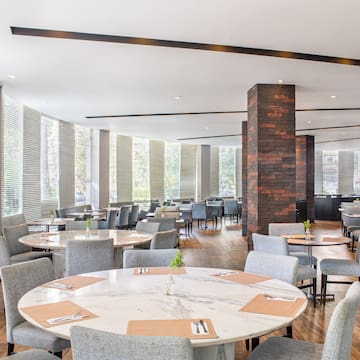 a room with tables and chairs