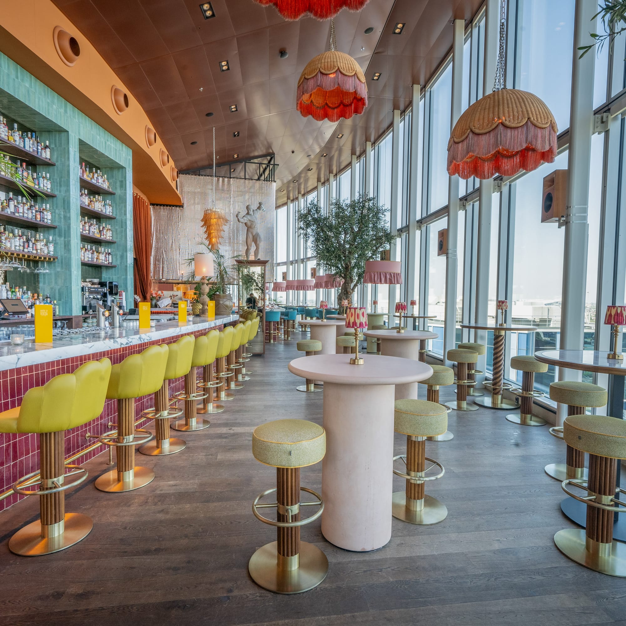 a room with tables and chairs