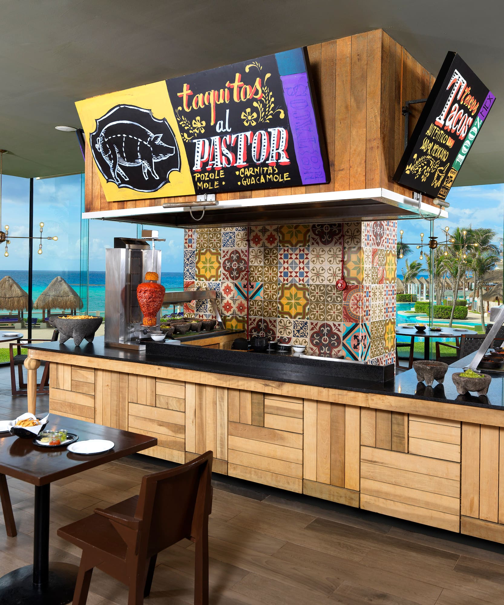 a restaurant with tables and chairs