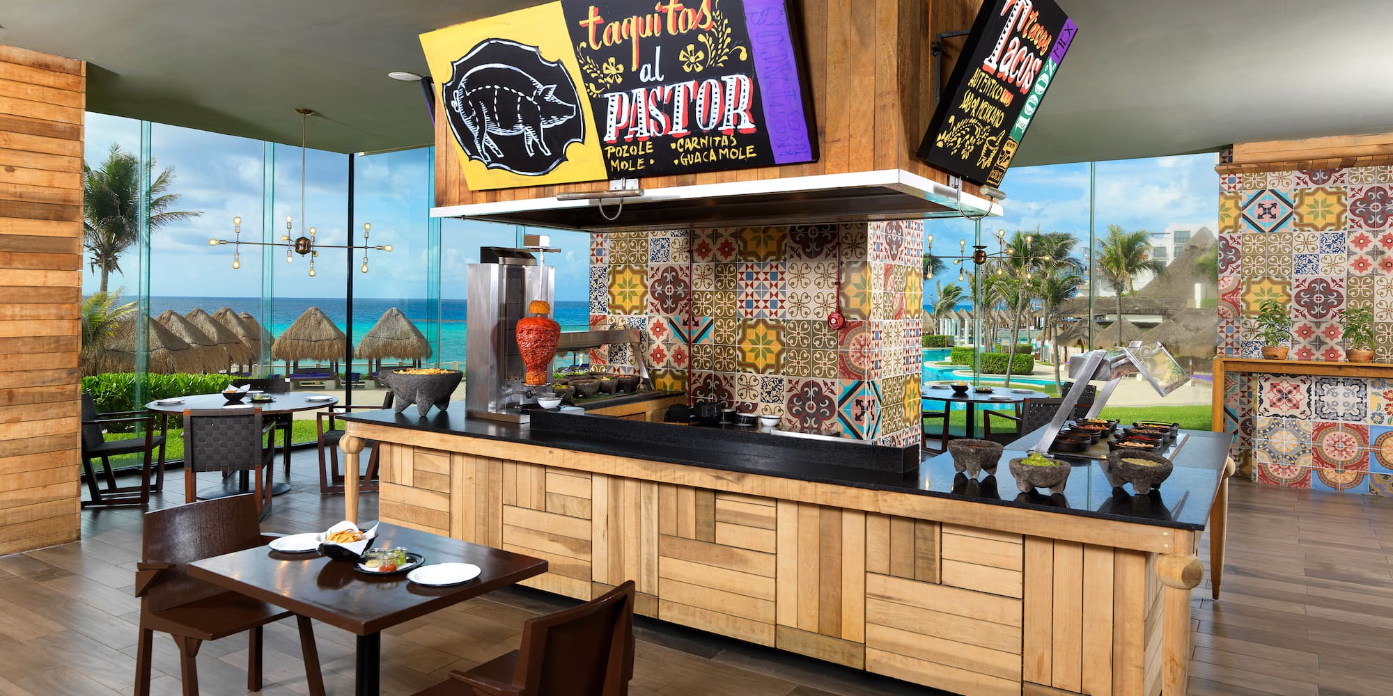 a restaurant with tables and chairs