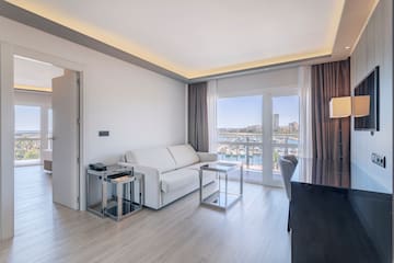 a room with a couch and a table