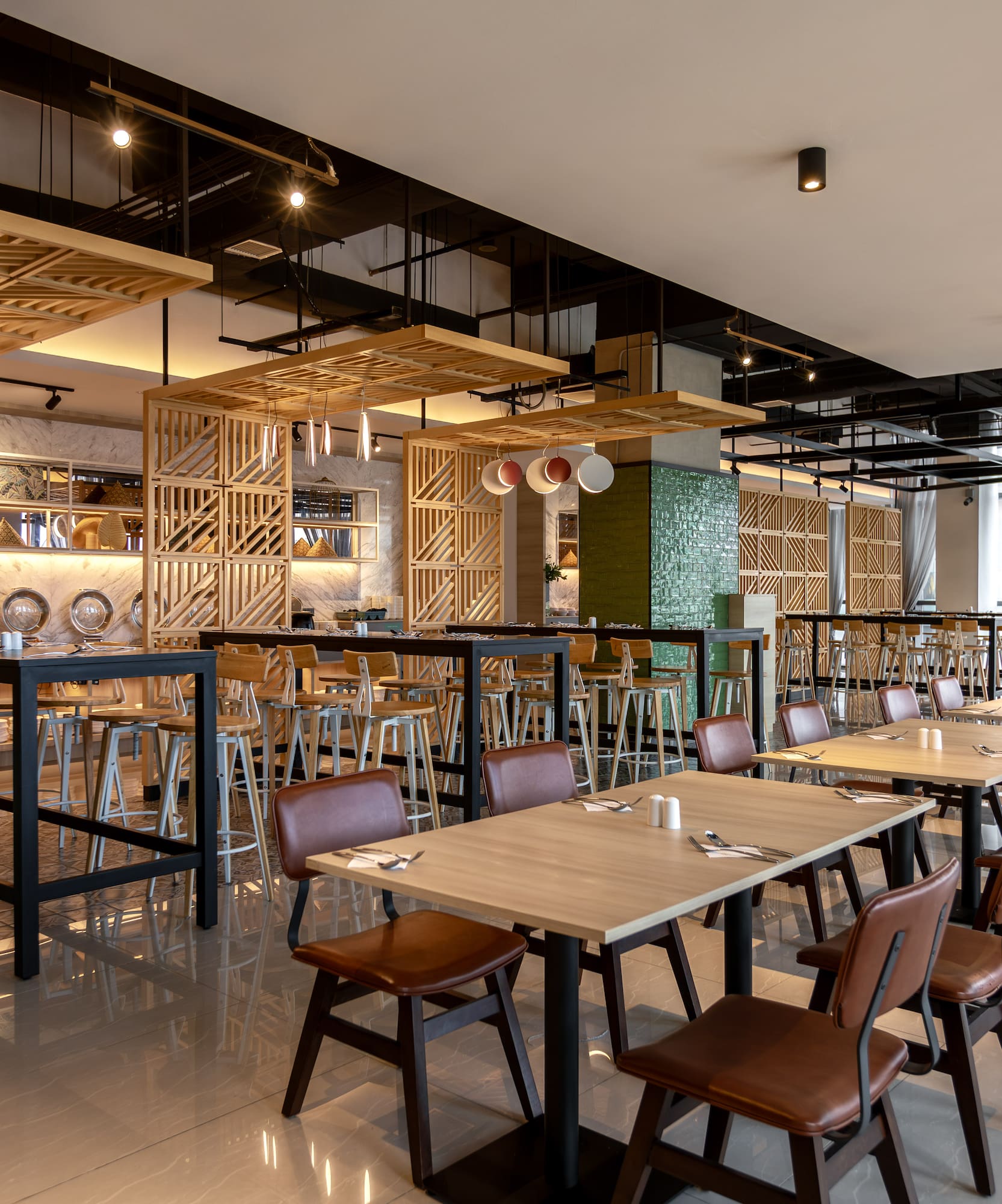 a restaurant with tables and chairs