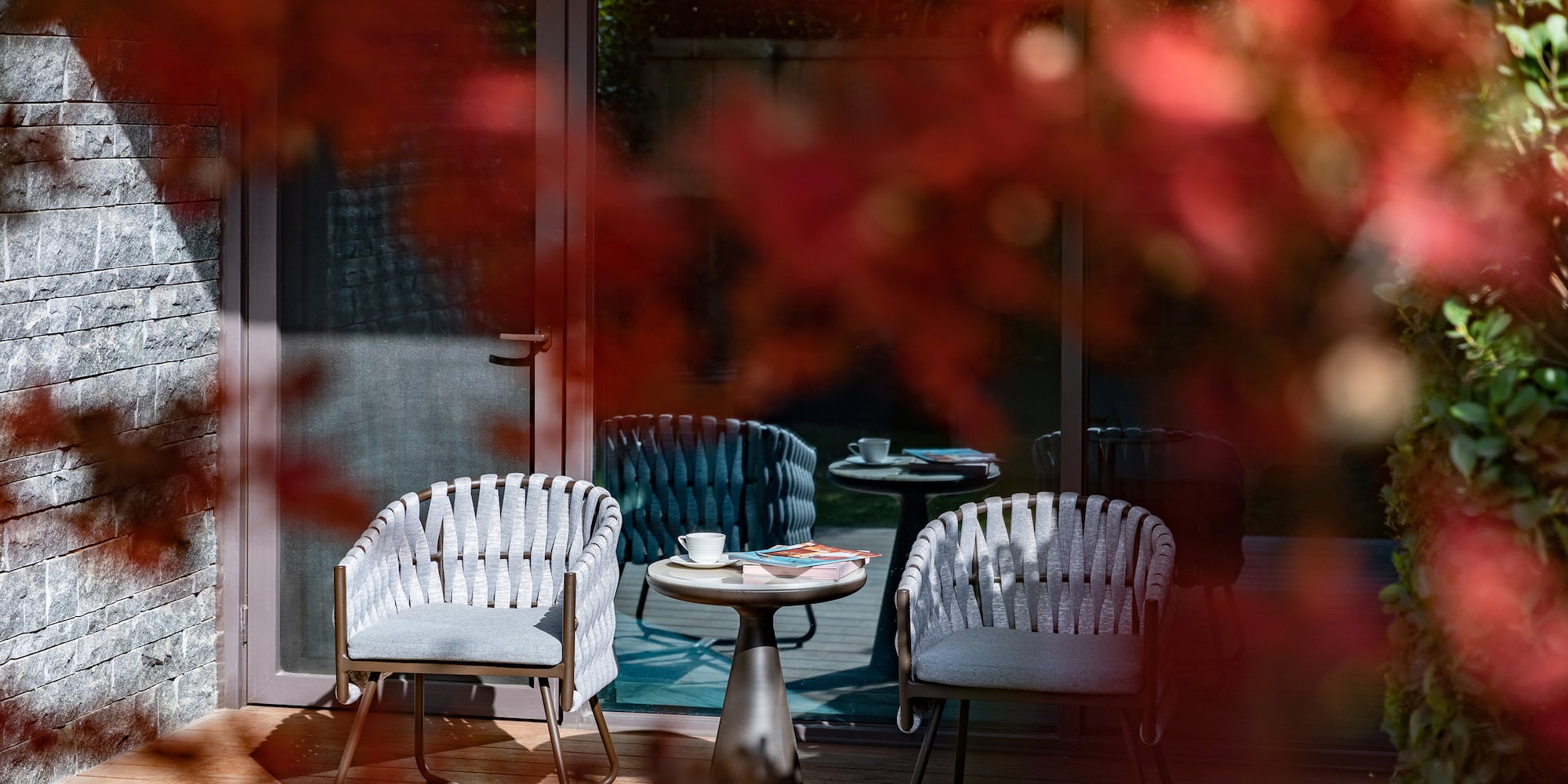 a table and chairs on a patio