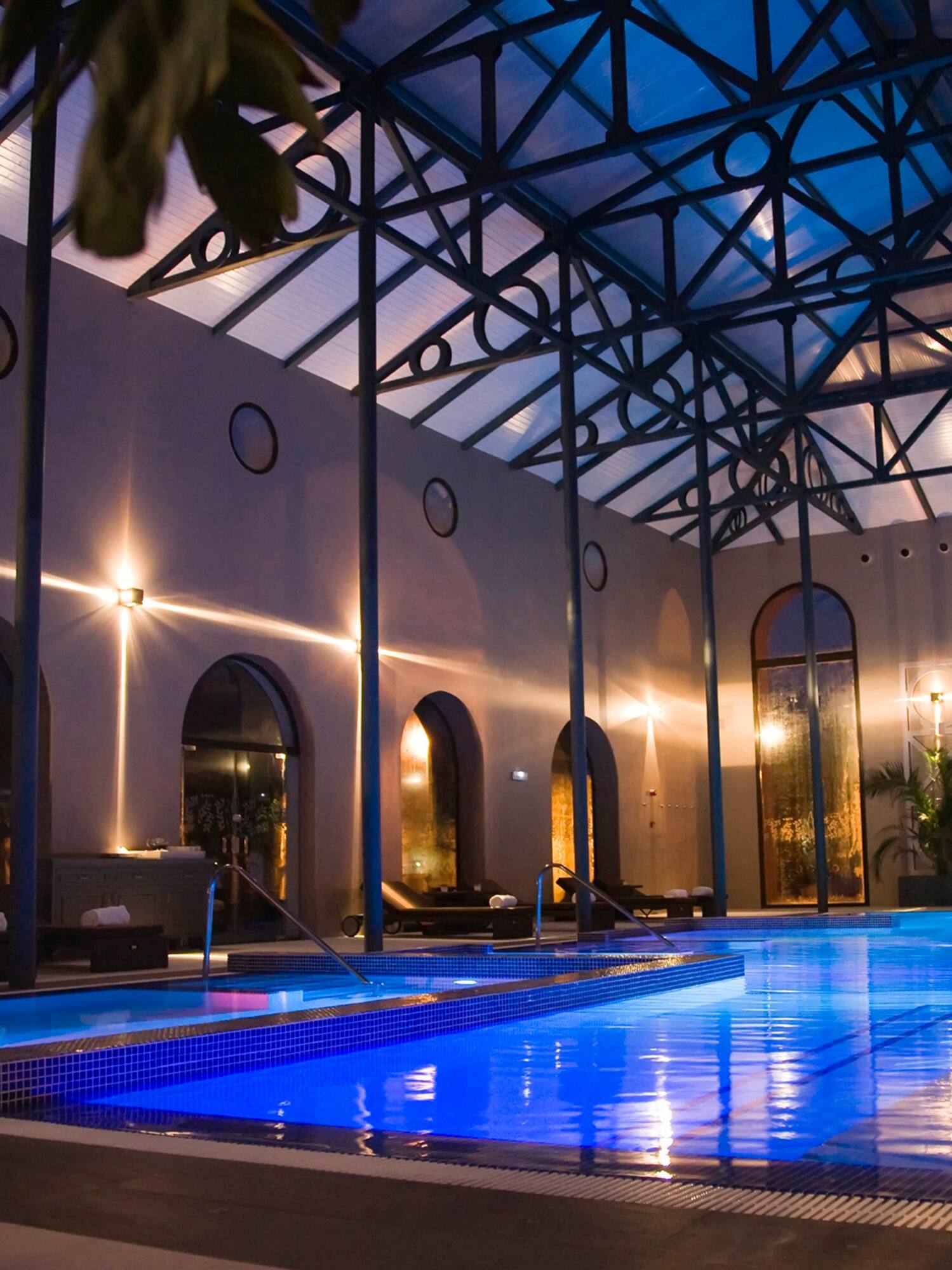 a swimming pool inside a building