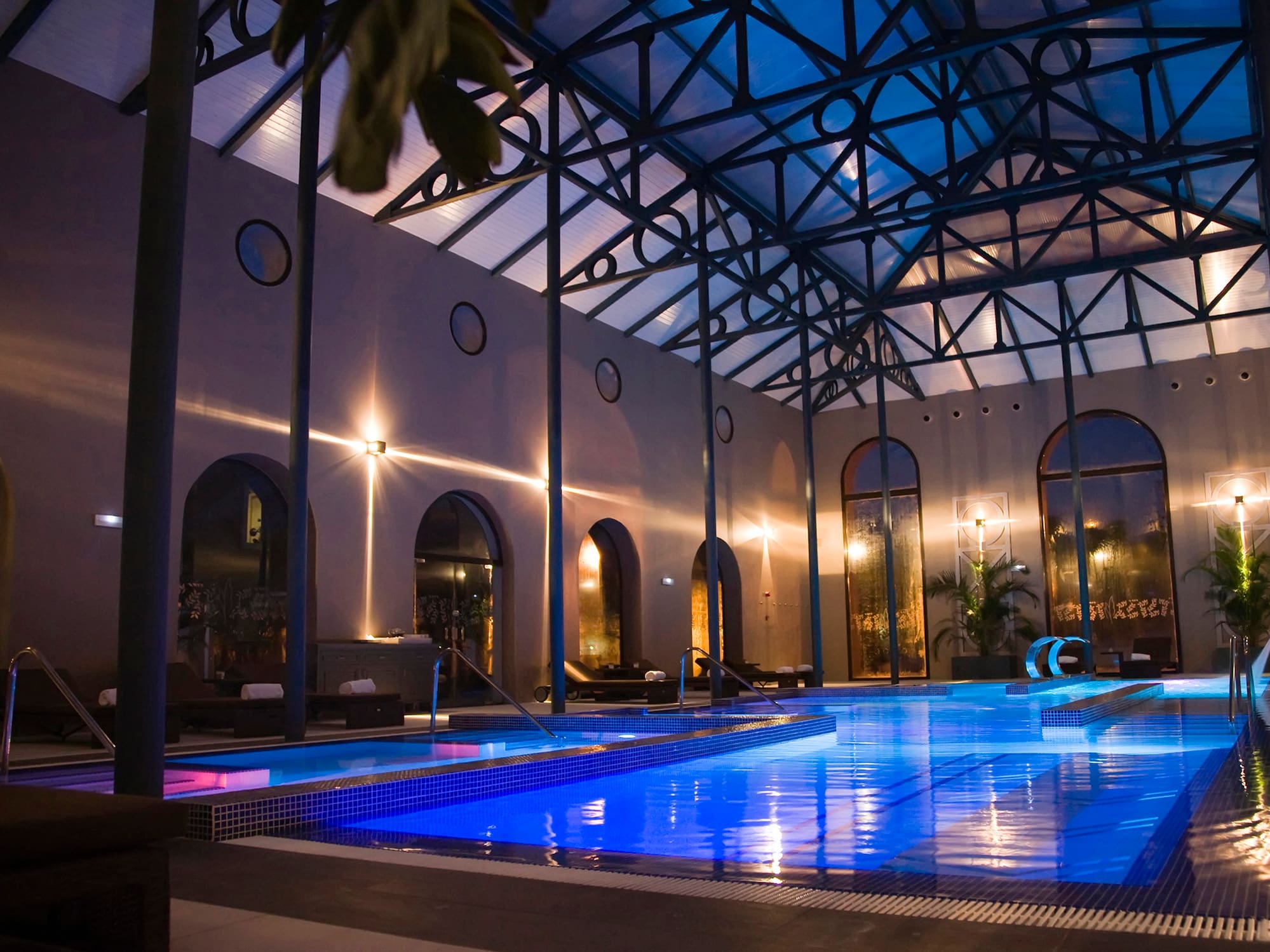 a swimming pool inside a building