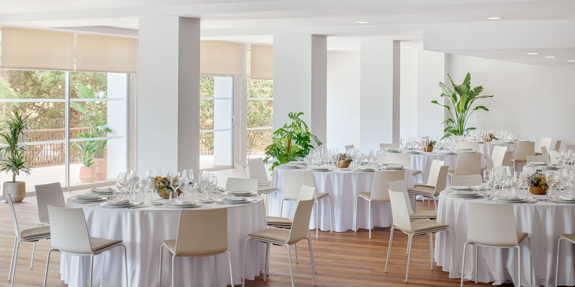 a room with tables and chairs