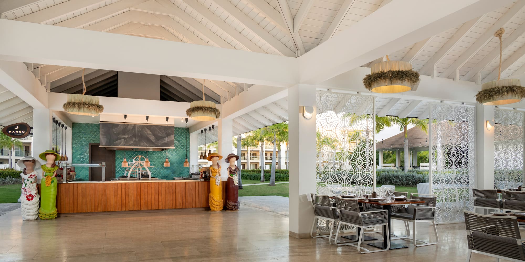 a room with a table and chairs