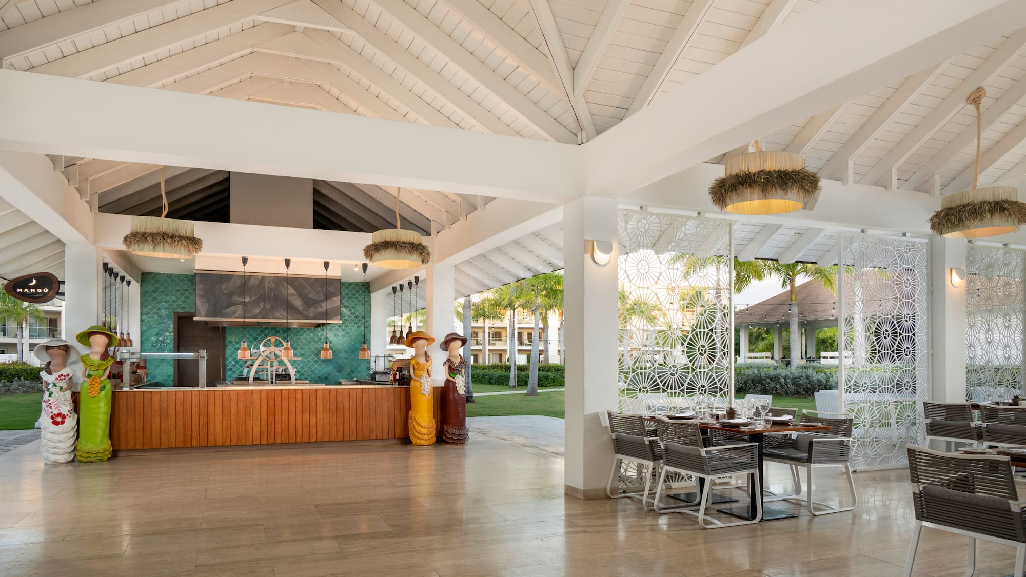 a room with a table and chairs