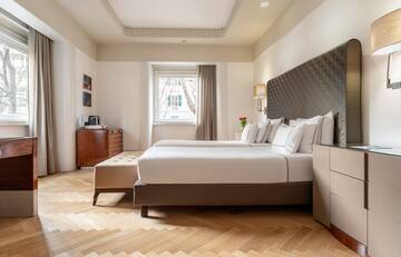 a room with a bed and a table