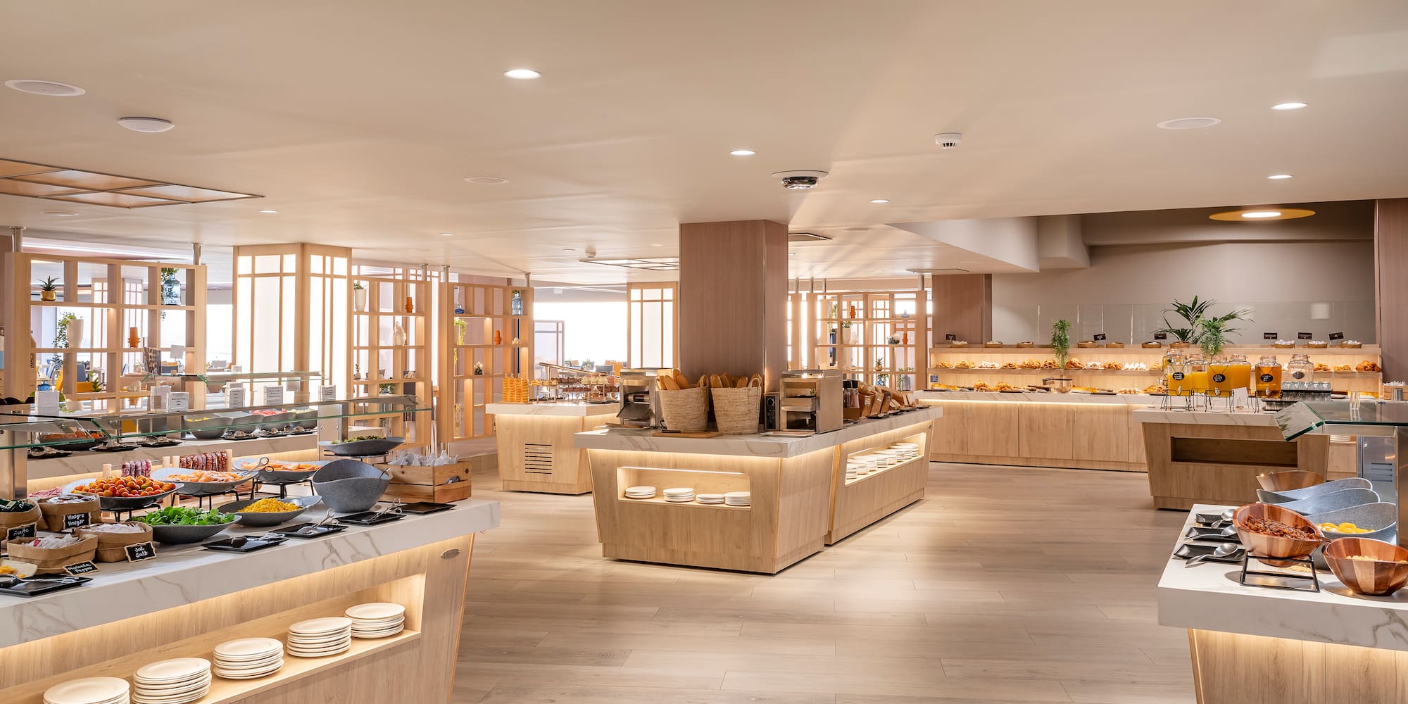 a restaurant with food on display