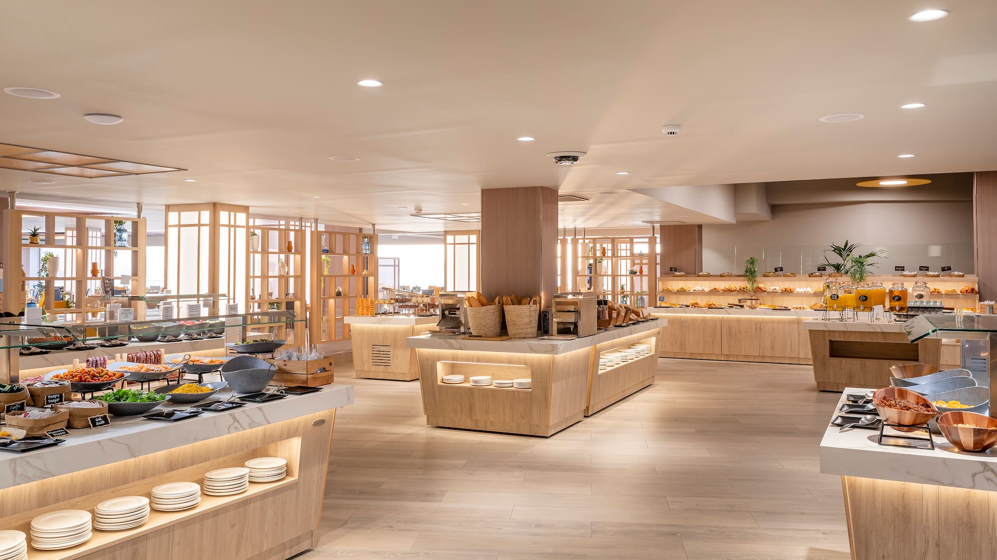 a restaurant with food on display