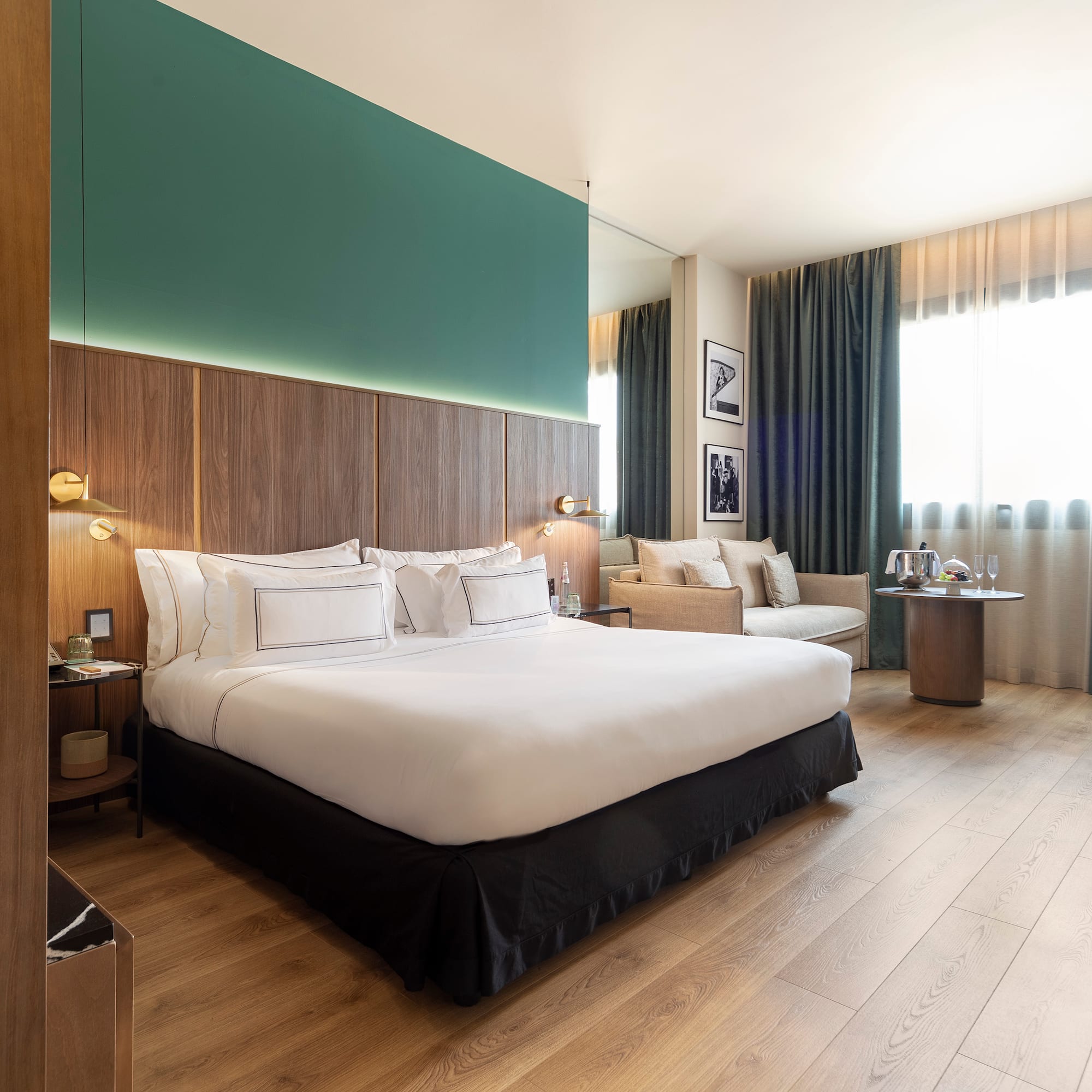 a room with a bed and a table