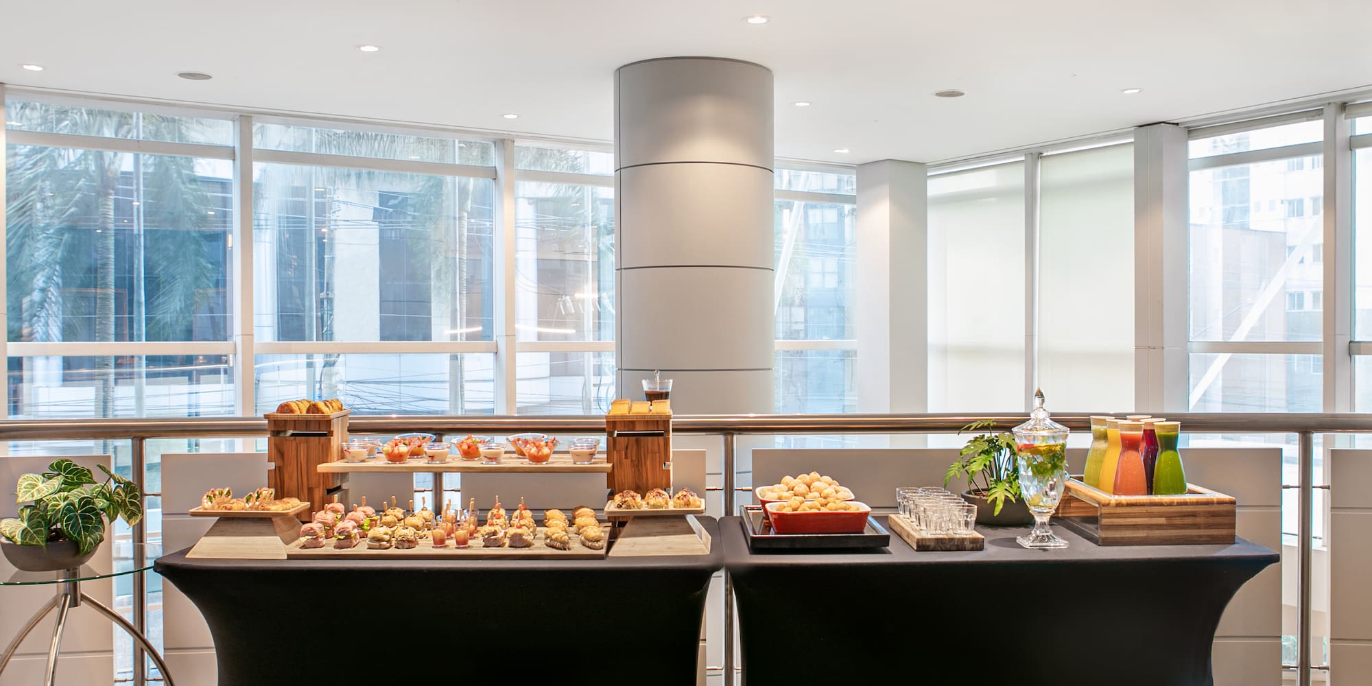 a buffet table with food on it