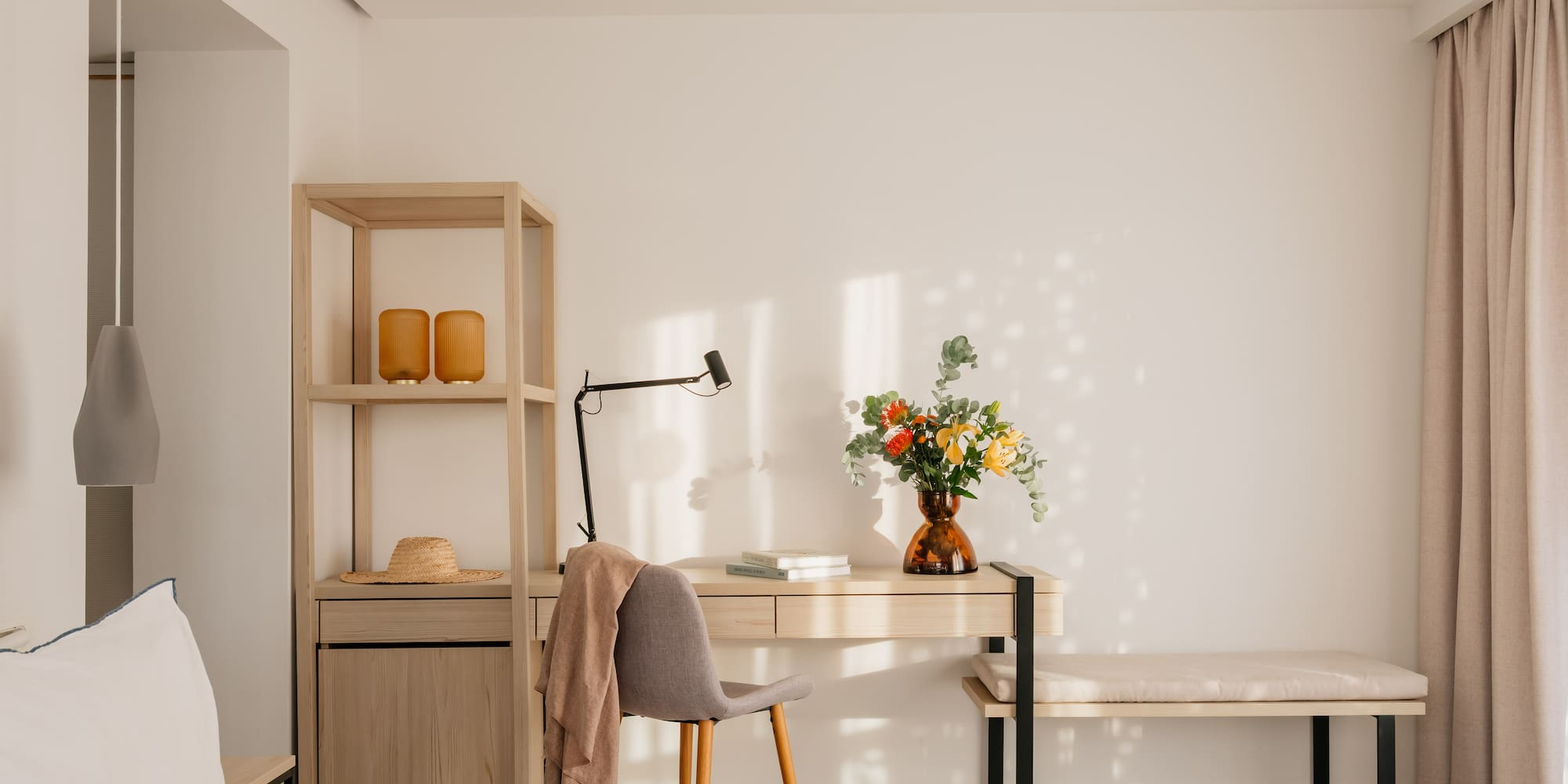 a room with a desk and a chair