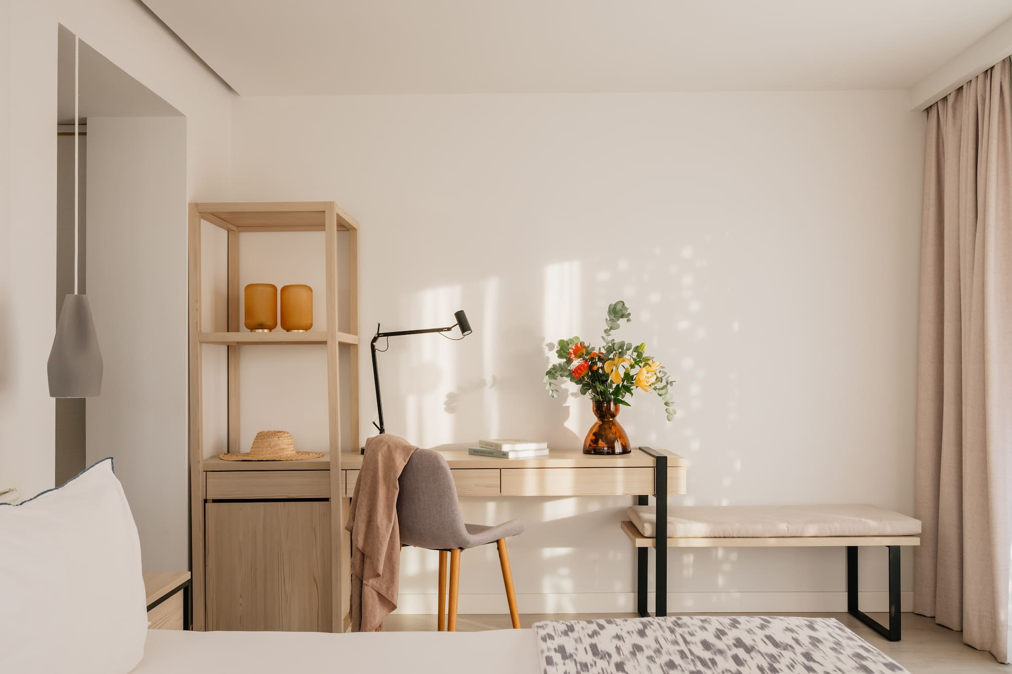 a room with a desk and a chair