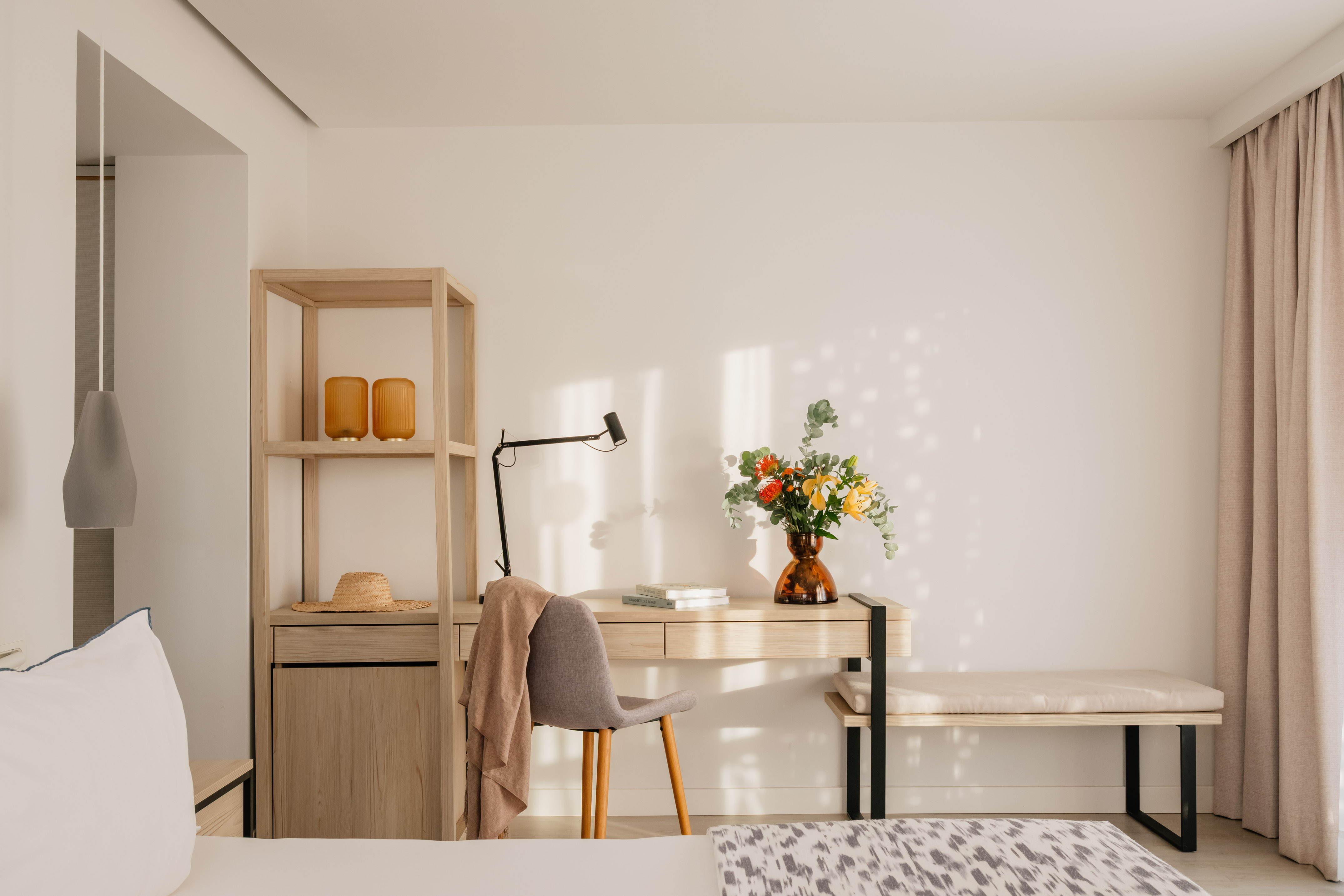 a room with a desk and a chair