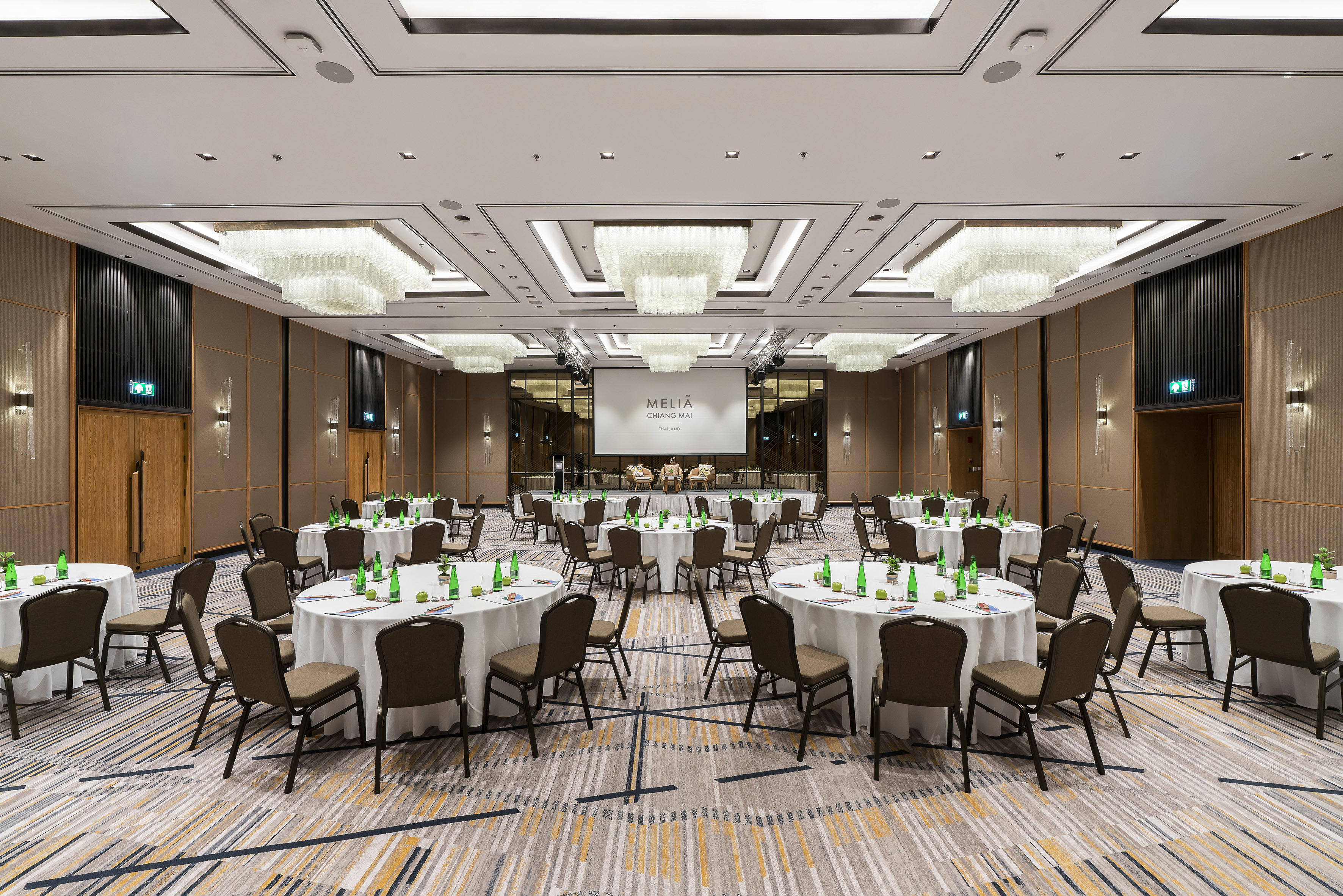 a room with tables and chairs