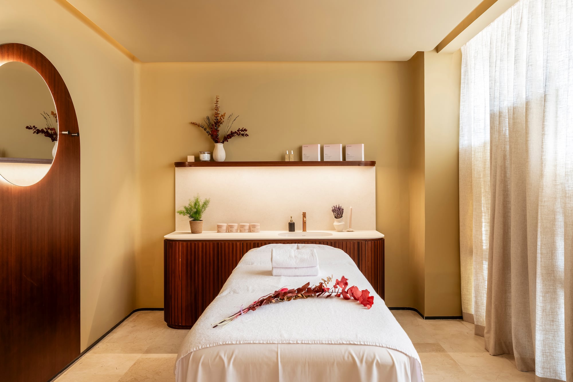 a massage table in a room