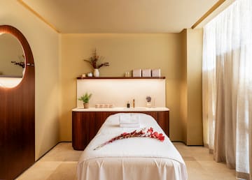 a massage table in a room