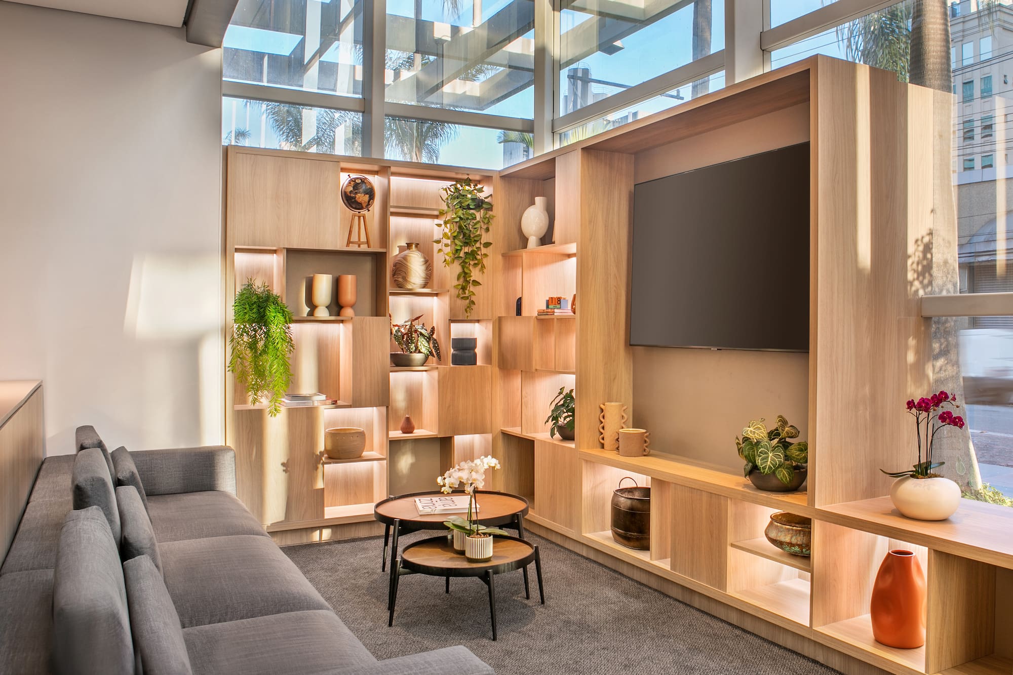 a living room with a couch and a tv
