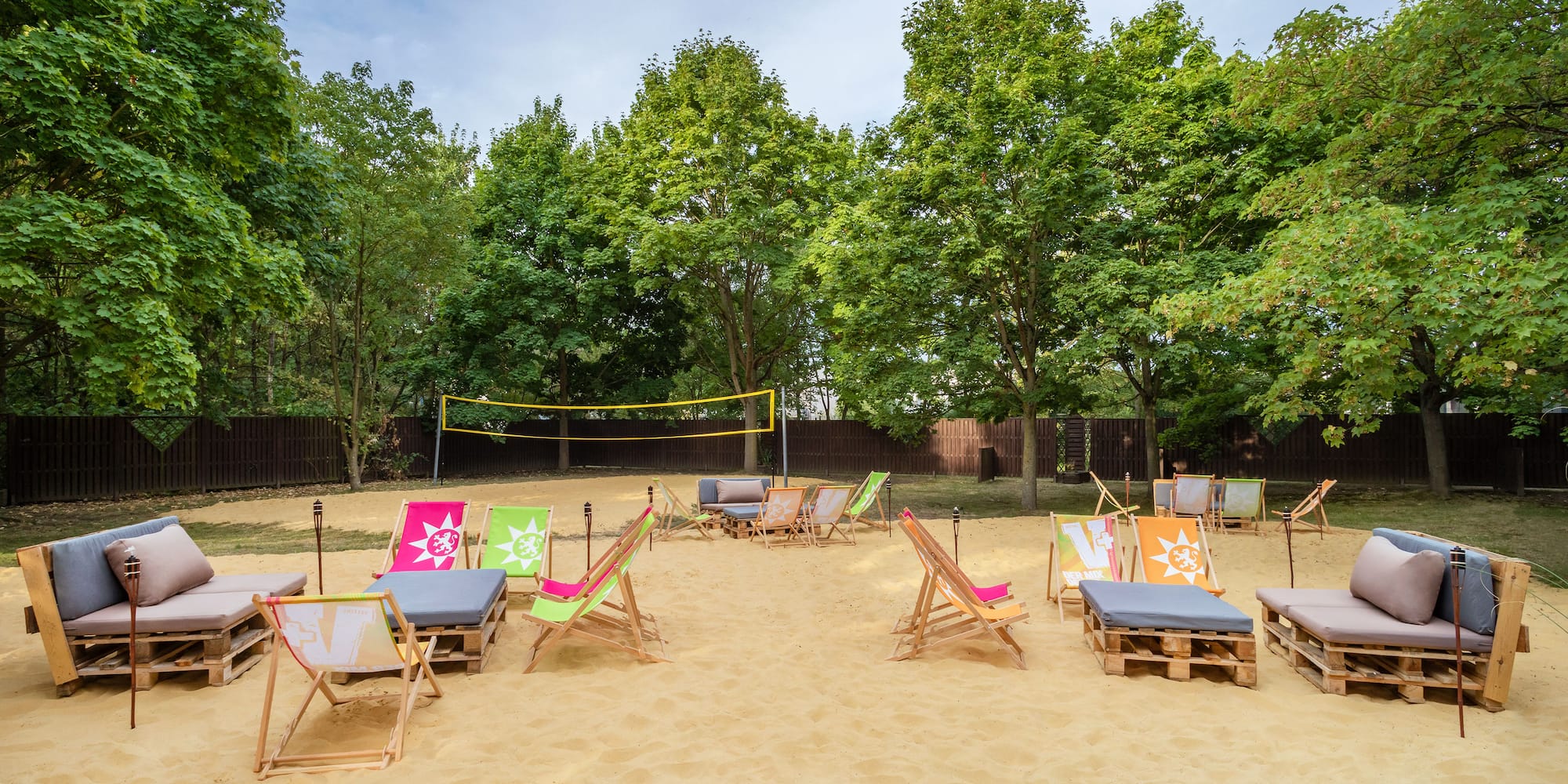 a group of chairs on a beach