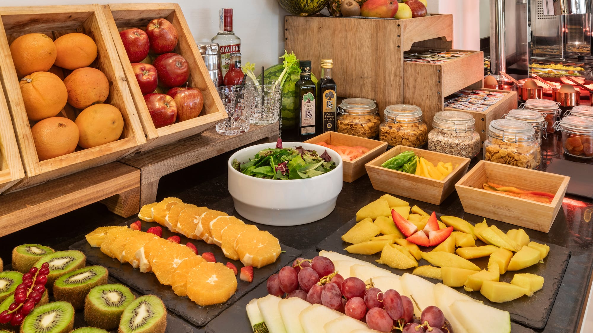 a table with different fruits and vegetables