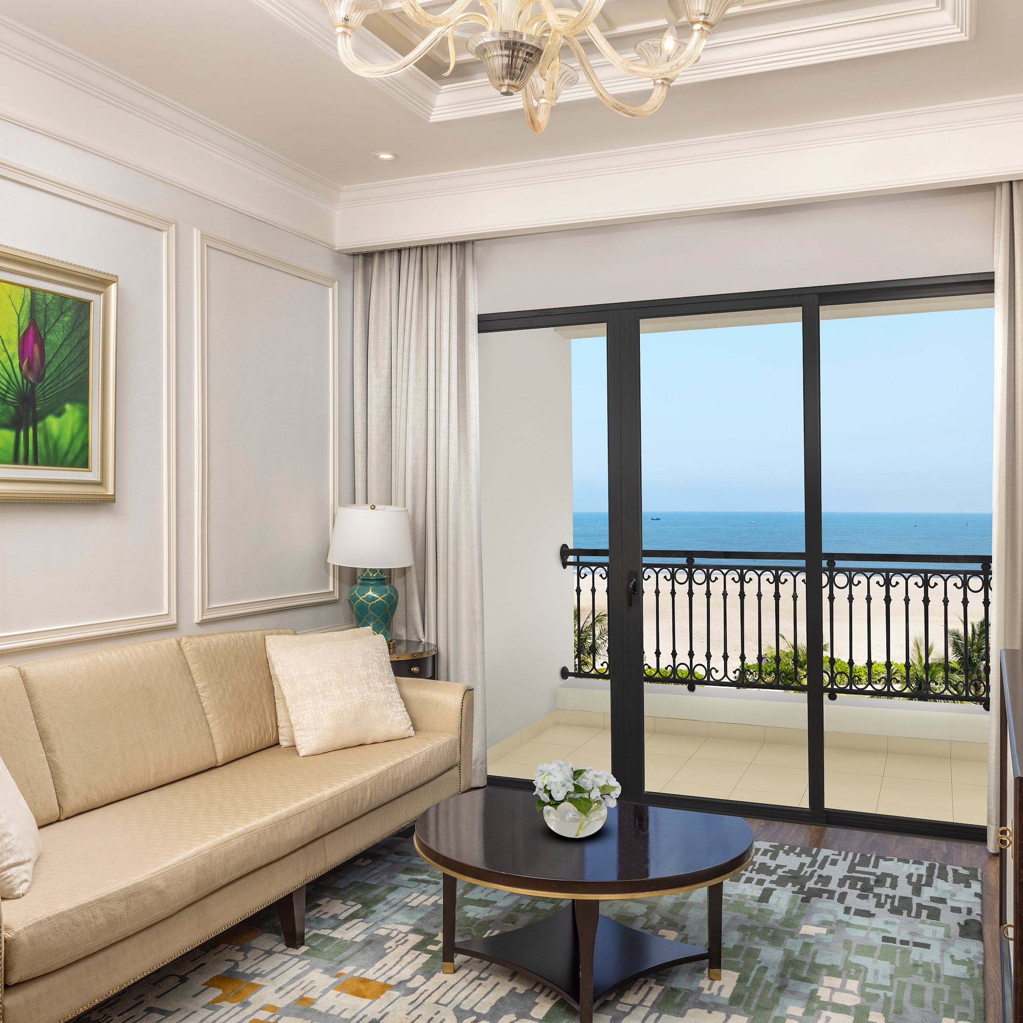 a living room with a couch and a table