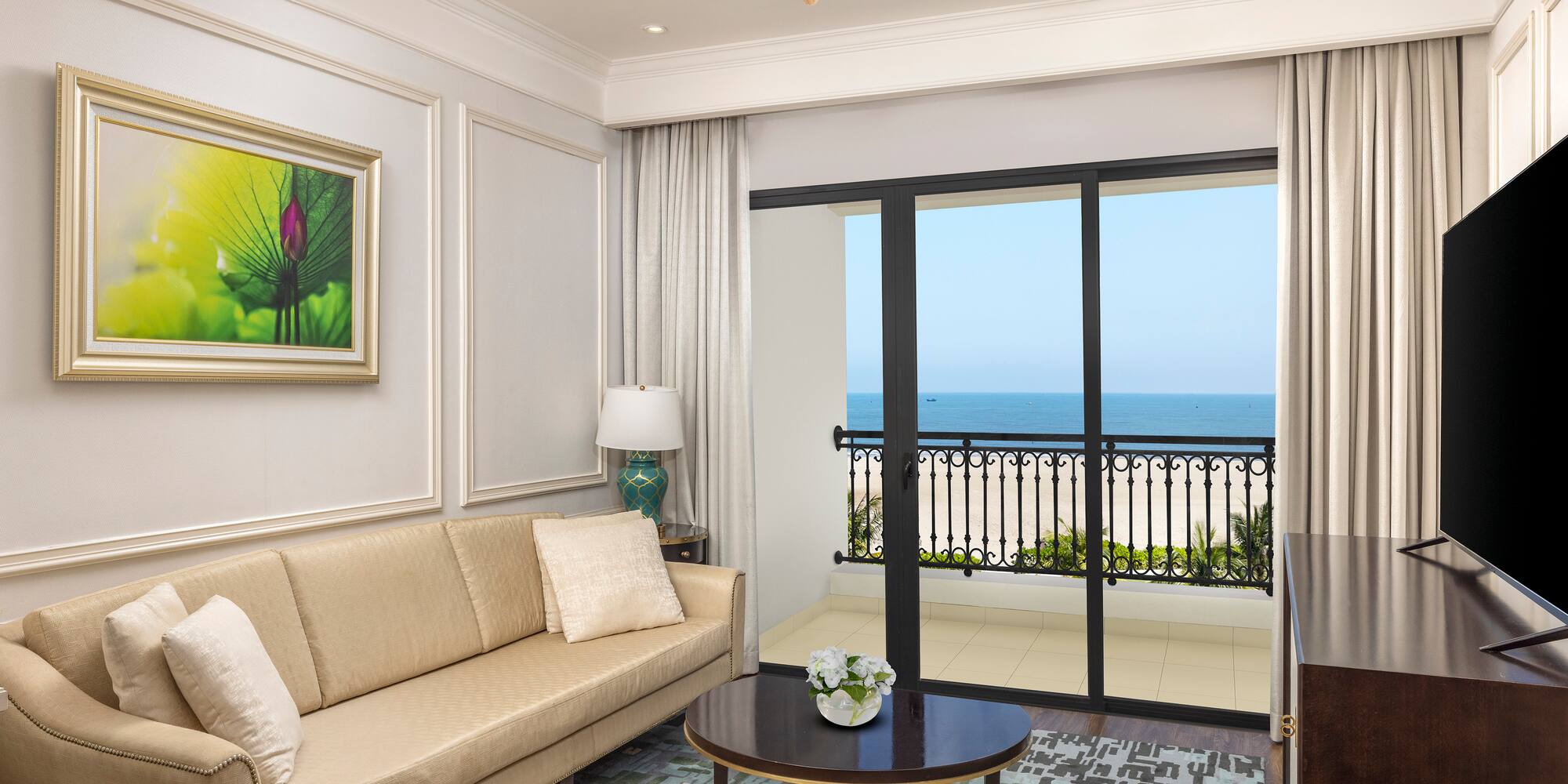 a living room with a couch and a table