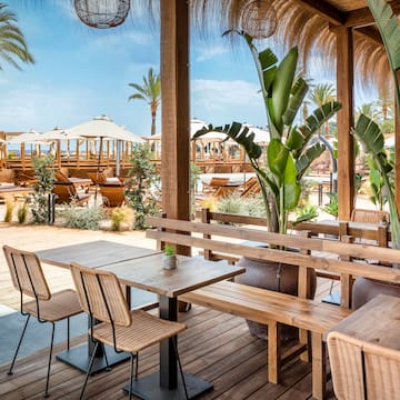 a table and chairs on a patio