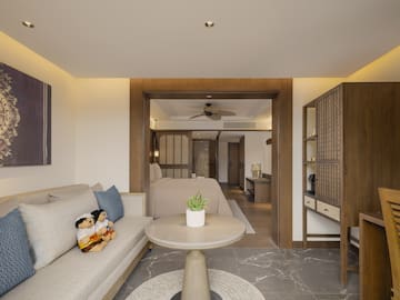 a room with a couch and a table