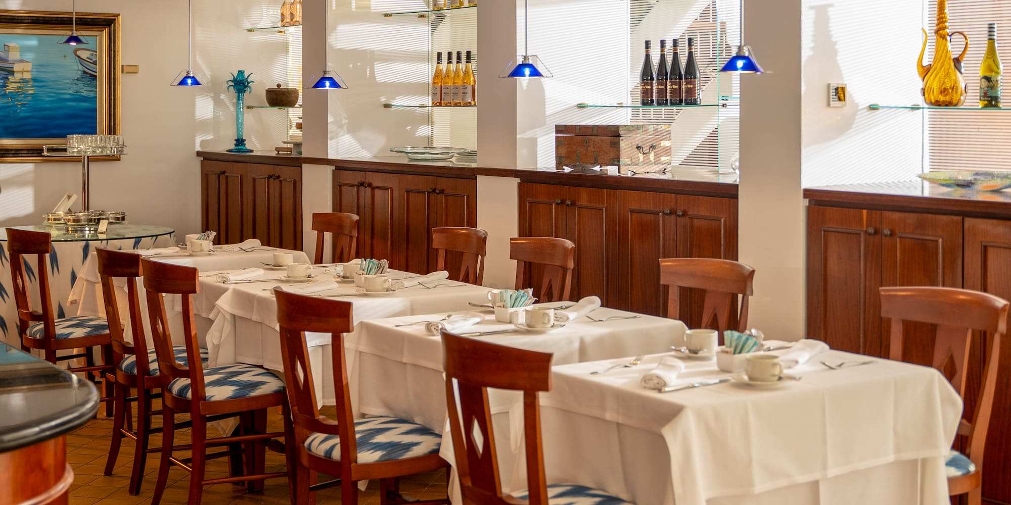 a room with tables and chairs