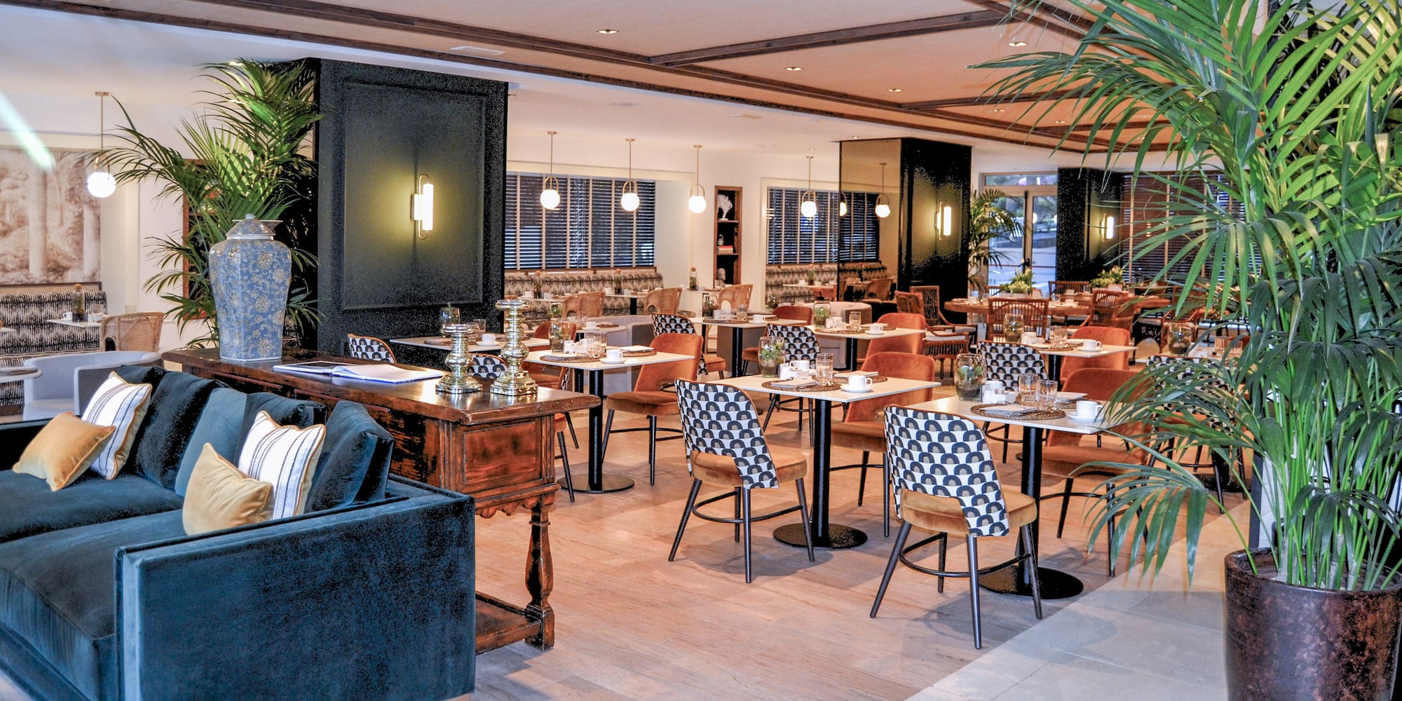 a room with tables and chairs