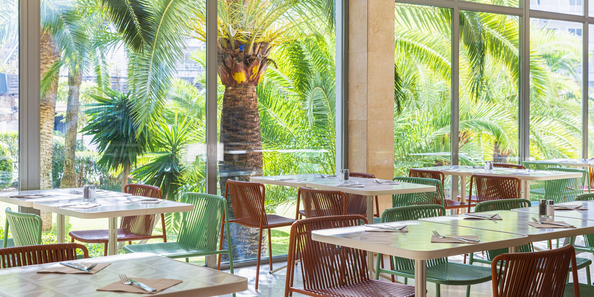a tables and chairs in a restaurant