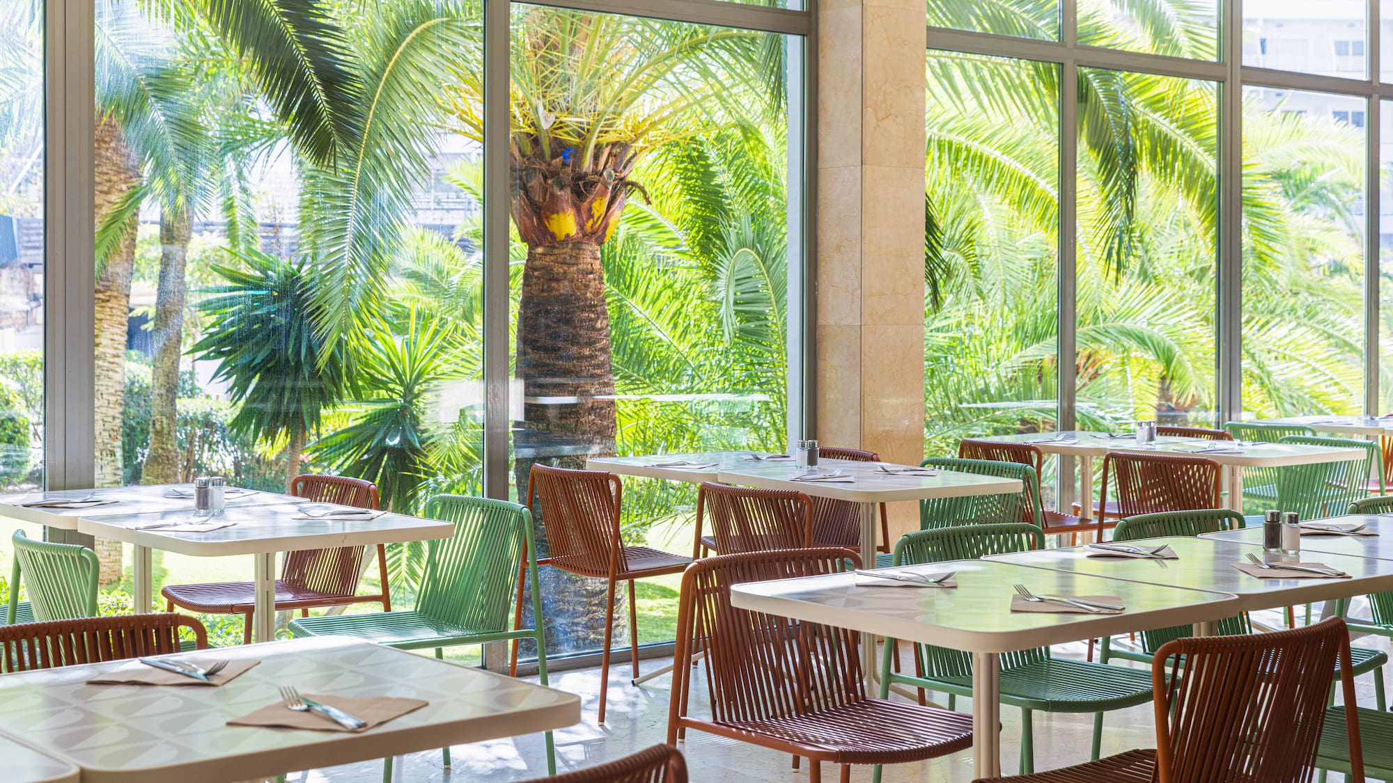 a tables and chairs in a restaurant