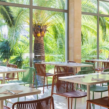 a tables and chairs in a restaurant