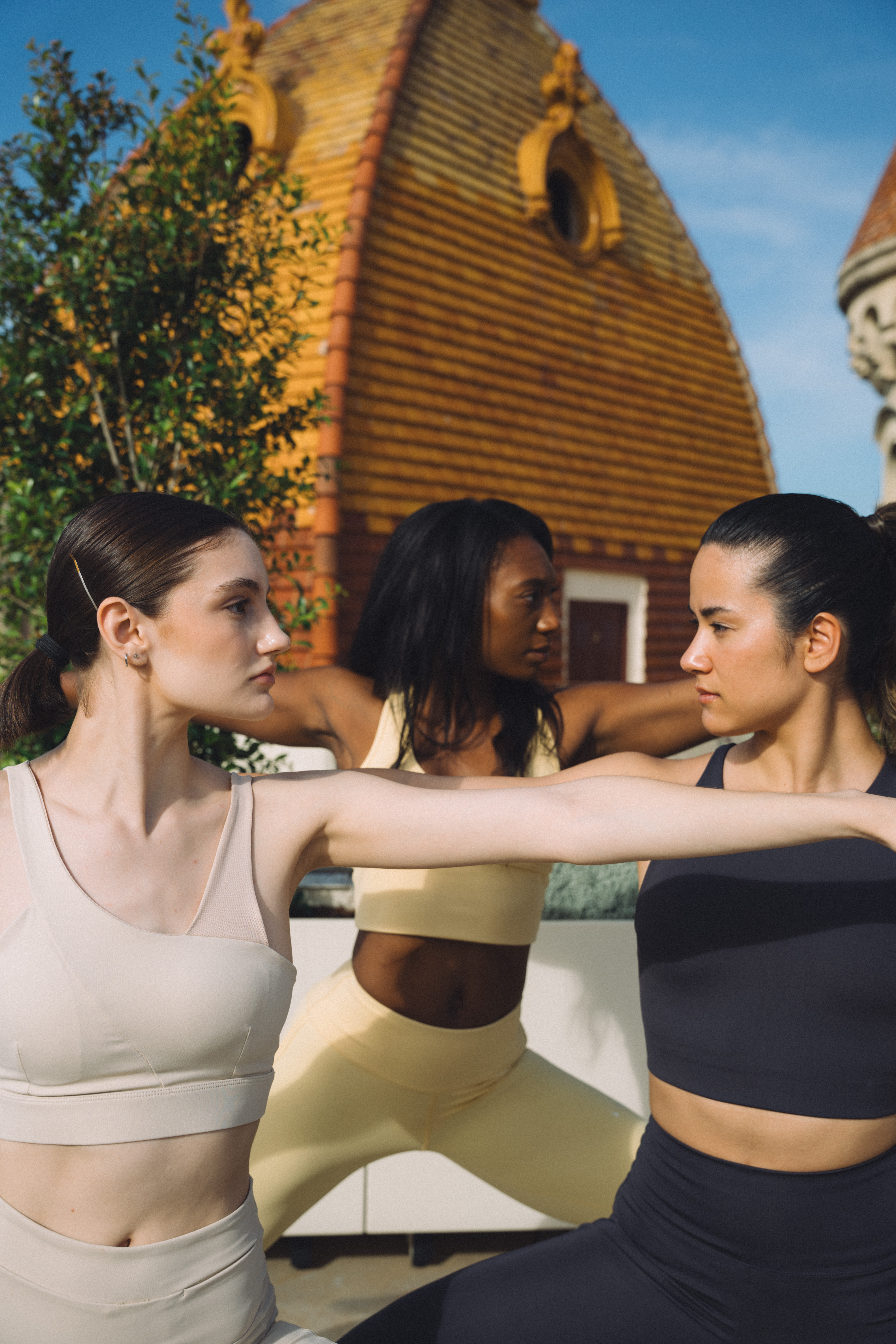 a group of women stretching