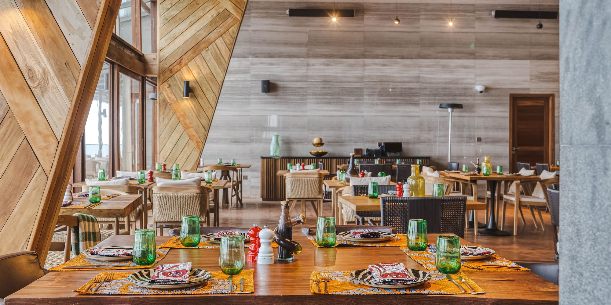 a restaurant with tables and chairs