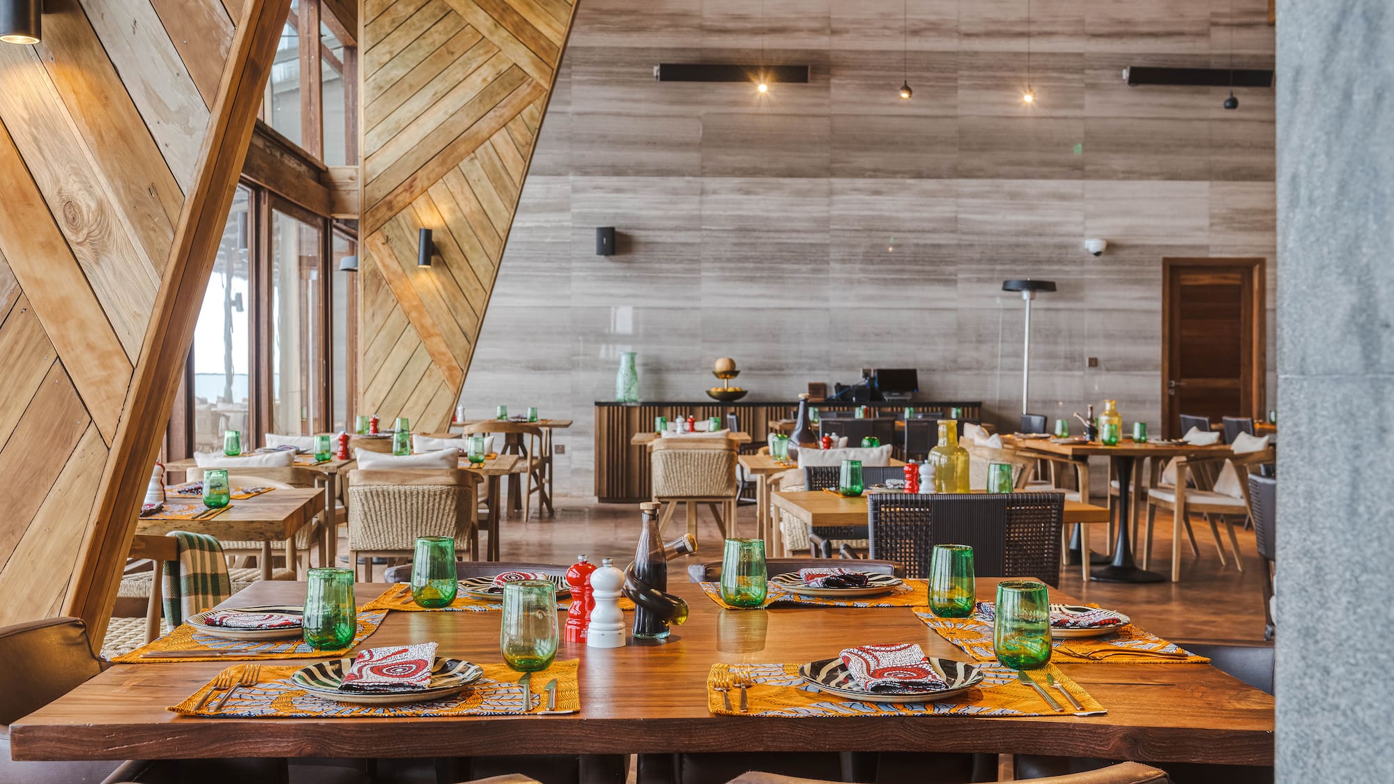 a restaurant with tables and chairs