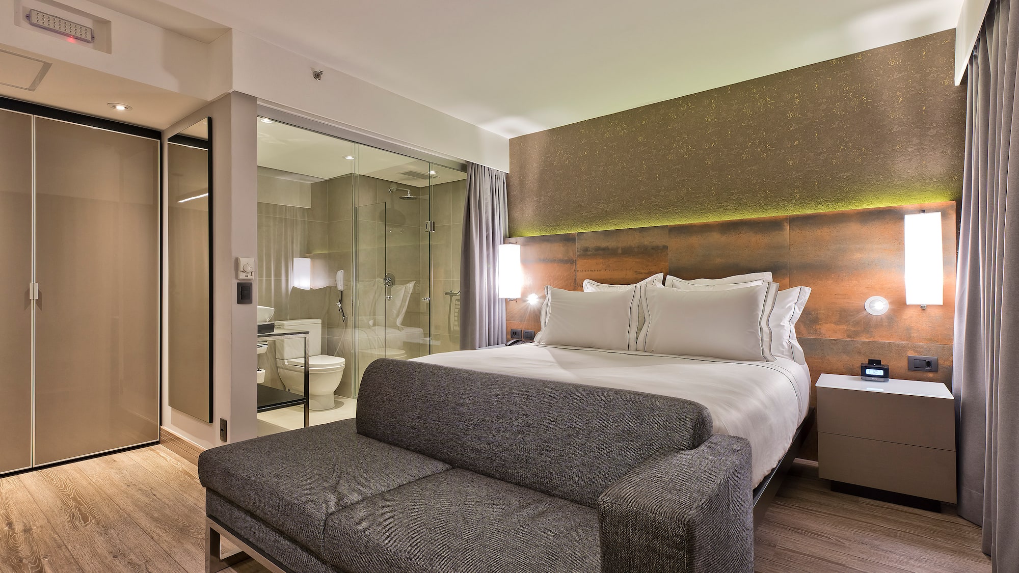 a bed in a hotel room