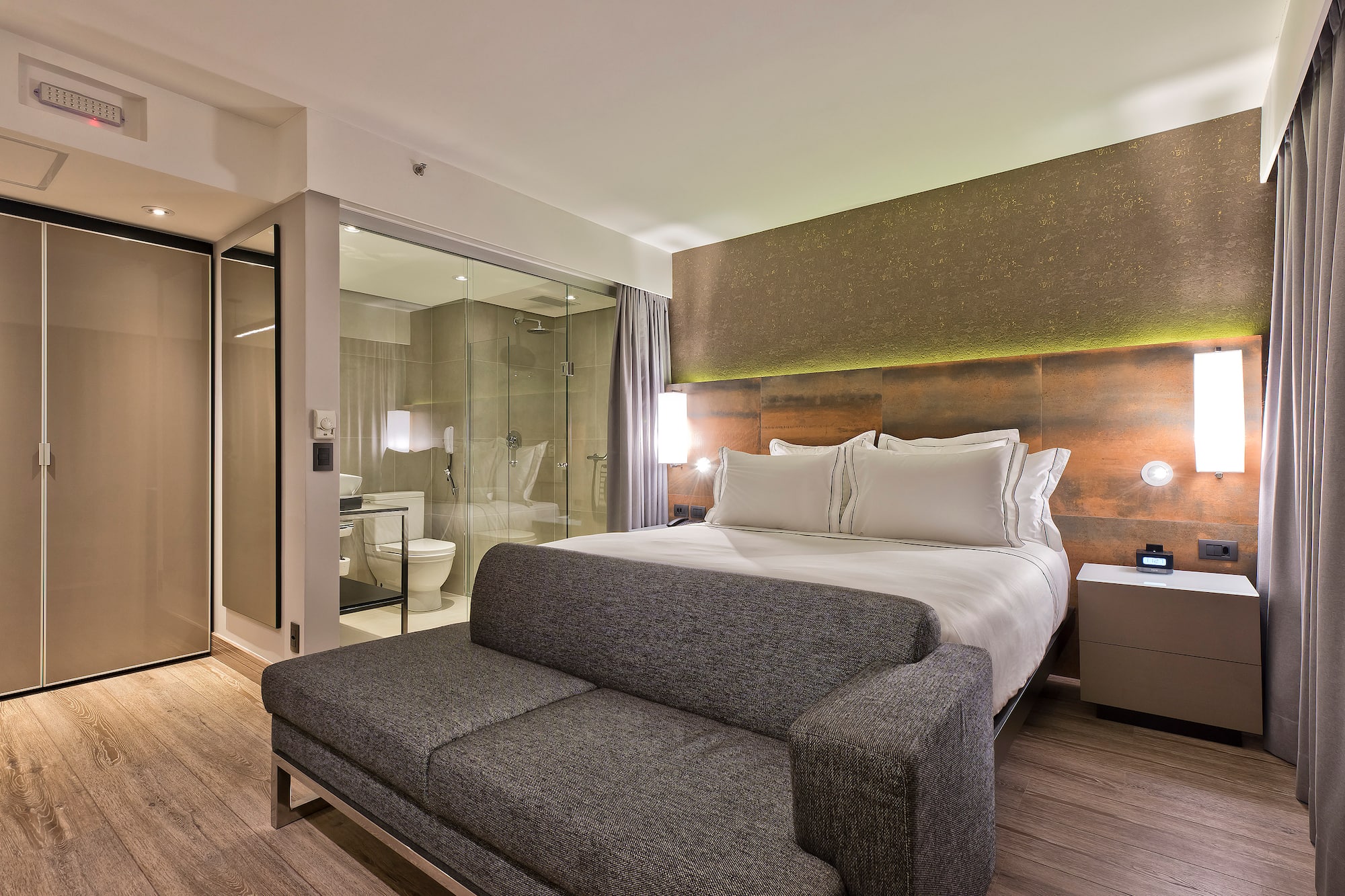 a bed in a hotel room