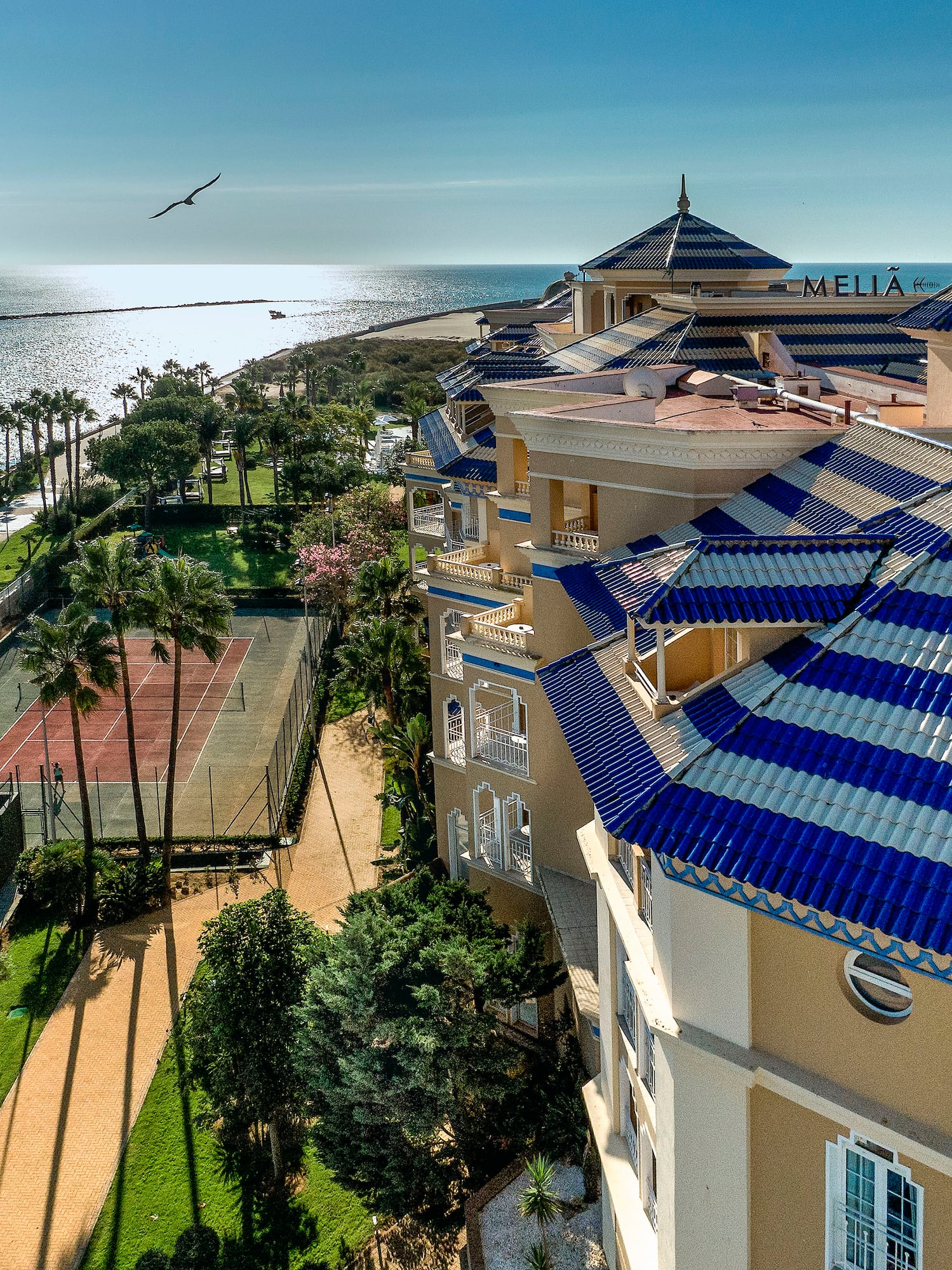a bird's eye view of a beachfront hotel