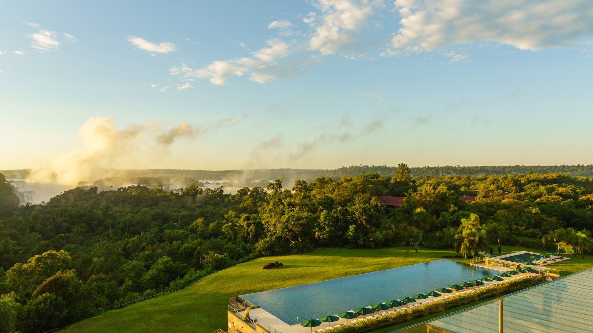 a pool surrounded by trees