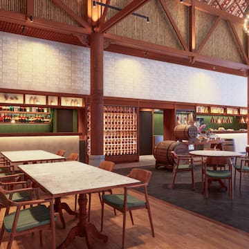 a room with tables and chairs