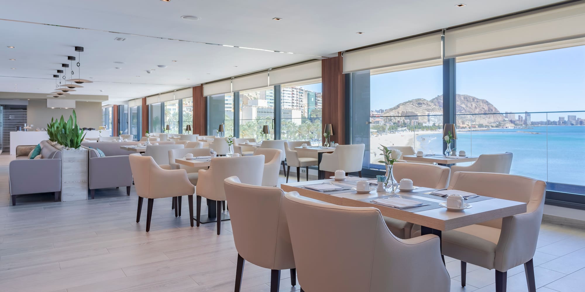 a room with tables and chairs