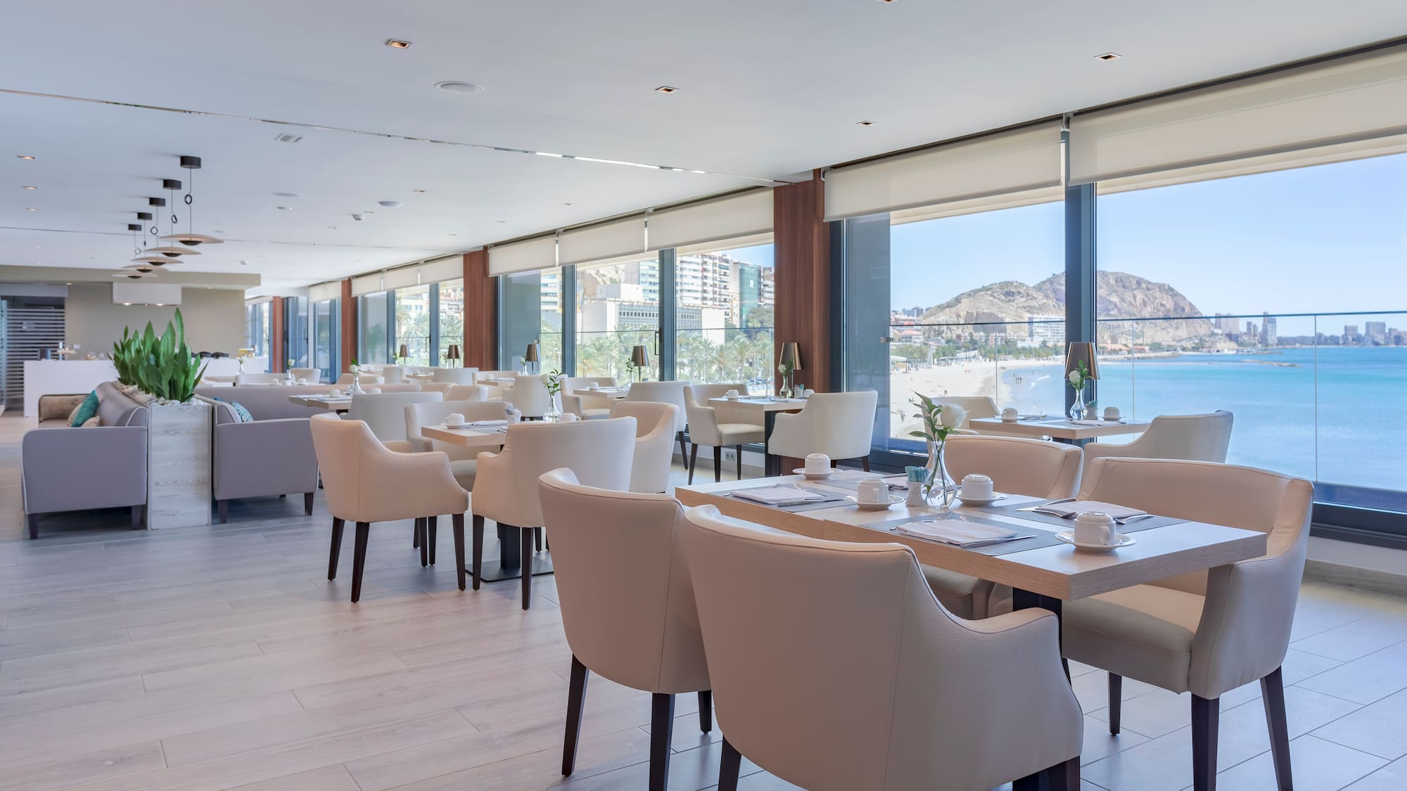 a room with tables and chairs