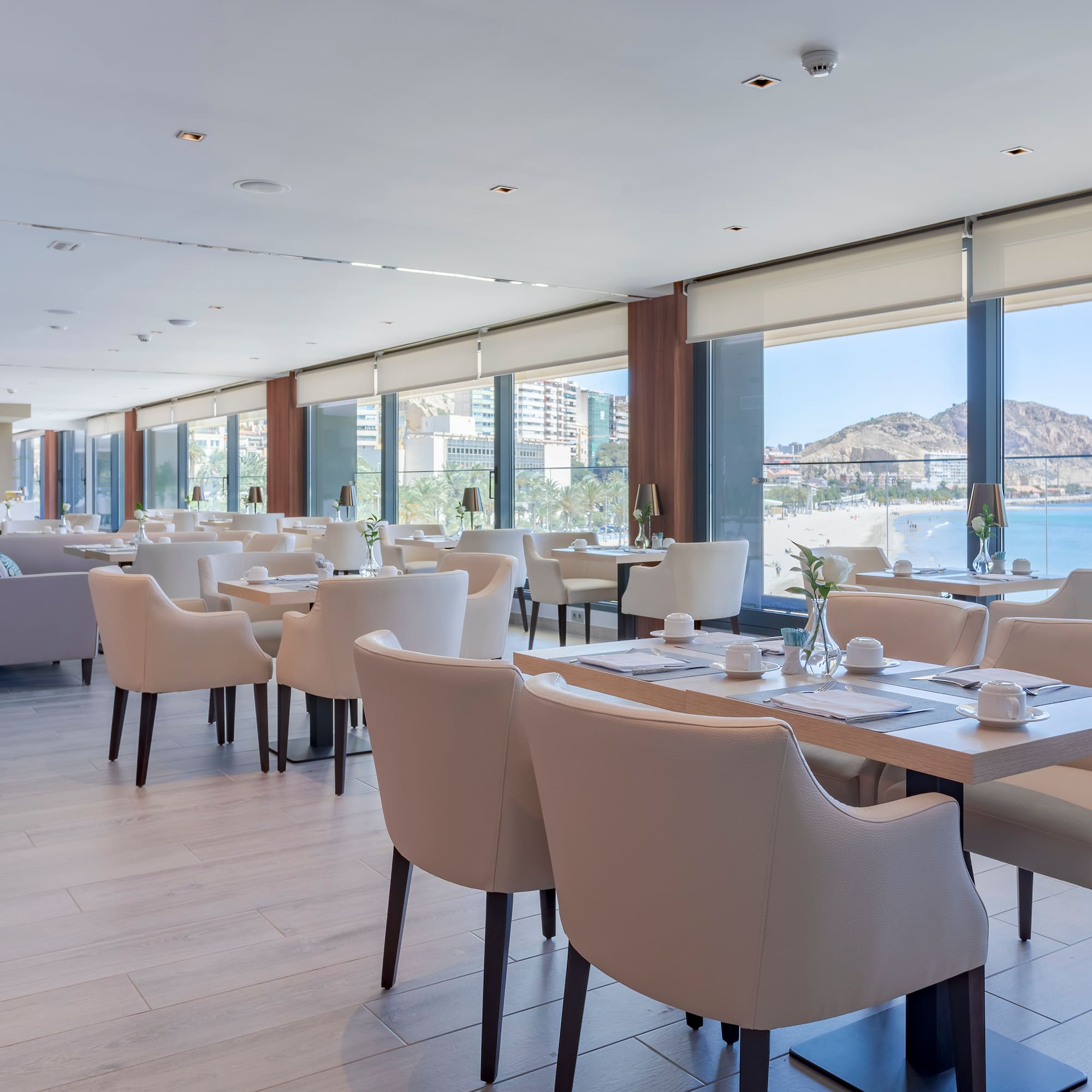 a room with tables and chairs