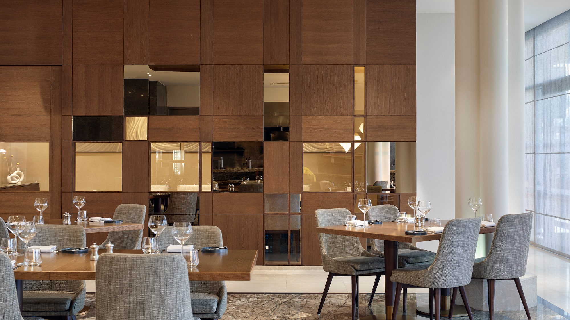 a room with a table and chairs