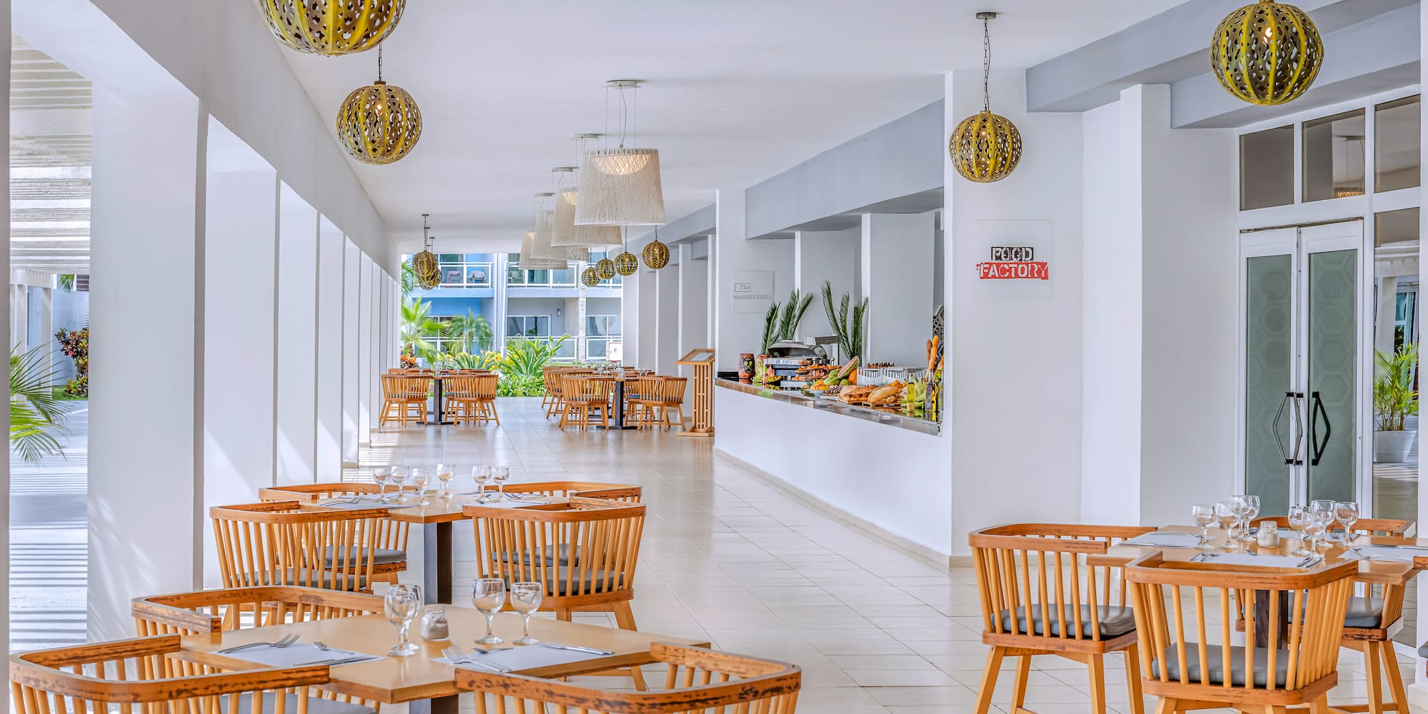 a restaurant with tables and chairs